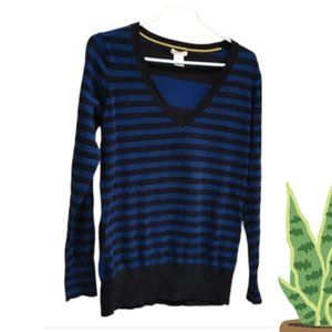 JOE fresh dark blue black stripes sweater pullover v neck Large
